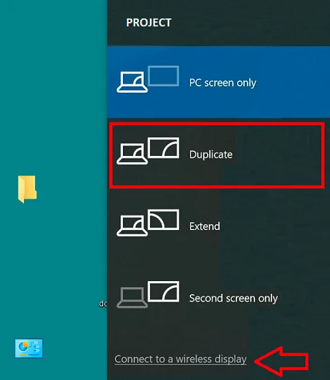 Screen projection options menu in Windows 10
