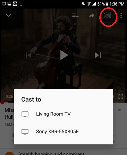 Casting a YouTube video from smartphone to Chromecast
