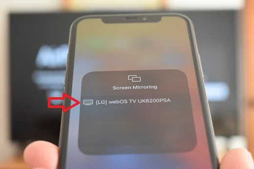 Option pour mettre en miroir un écran d'iPhone sur LG TV à l'aide d'AirPlay