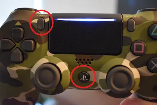 Buttons to put the PS4 controller in pairing mode
