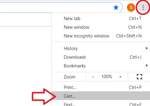 Option for casting to chromecast from Google Chrome