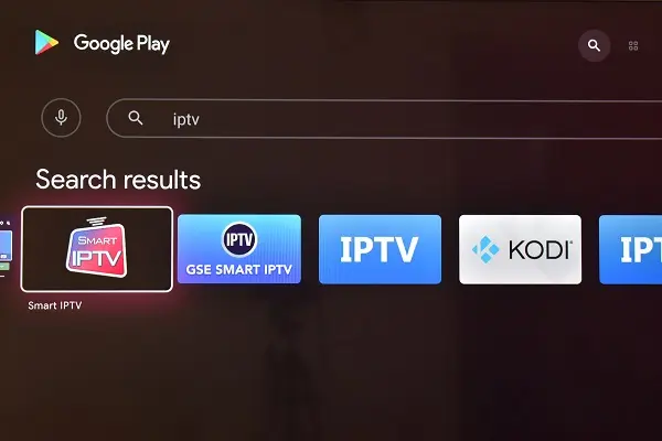 IPTV applications in the Google Play Store on an Android TV
