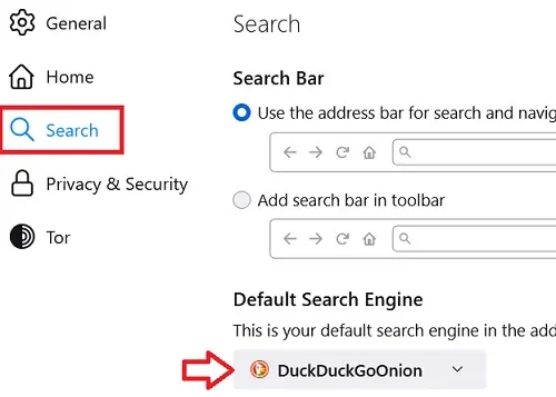 Setting DuckDuckGoOnion browser as default in Tor browser