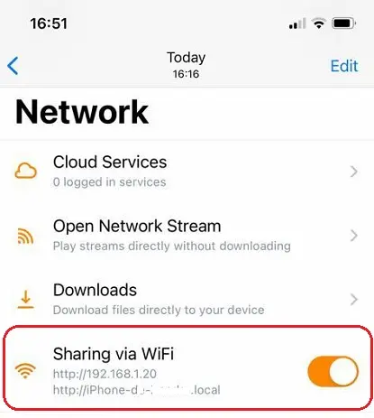 Sharing via WiFi option on VLC