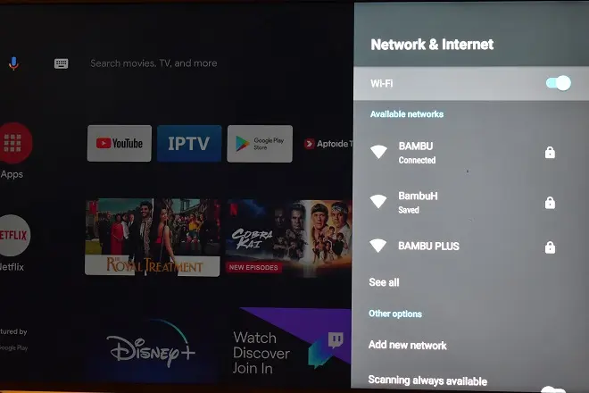 Network and Internet option on Hisense Android TV