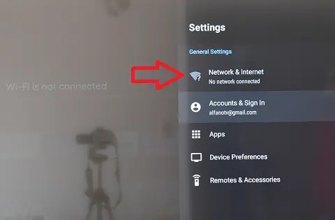 Network and Internet settings on TCL Smart TV
