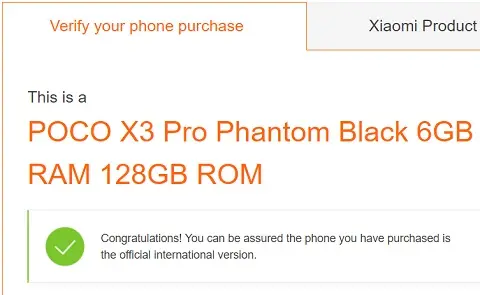 Xiaomi page to verify a Xiaomi Phone is original or fake