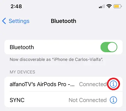Buetooth settings AirPods Pro iPhone