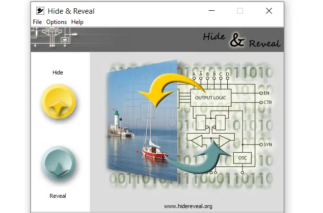 Main window of the Hide & Reveal software